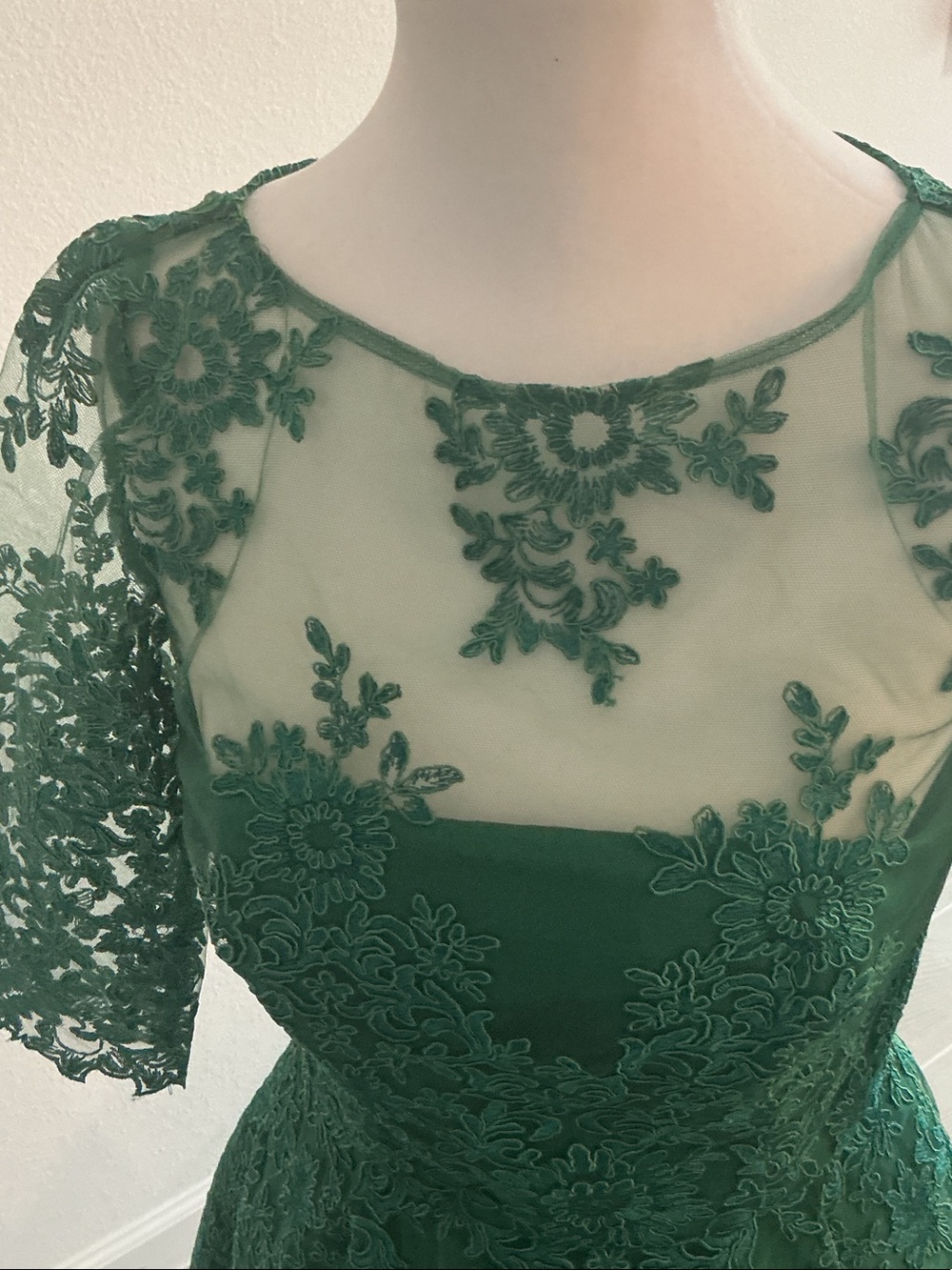 Monique Lhuillier Emerald Green Lace Fit-and-Flare Cocktail Dress Women’s Sz 2 - Picture 6 of 10